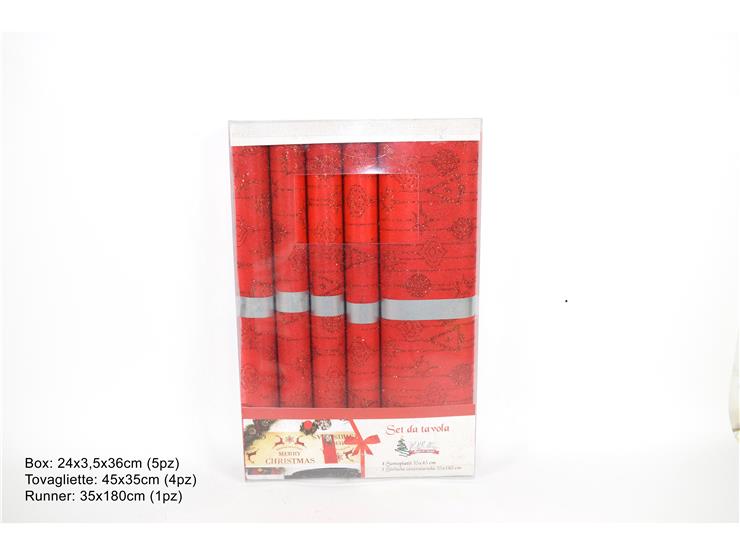 NOVOGODIŠNJI  PVC STOLJNAK +4 PODMETAČA CRVENI                                  