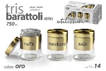 SET STAKLENIH TEGLI /ZLATNE 3/1 750ML11*14  9272130/G